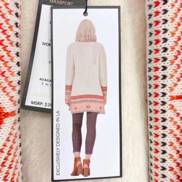 Maxsport Women's Open Front Western Boho Cardigan Sweater Medium - Picture 4 of 7